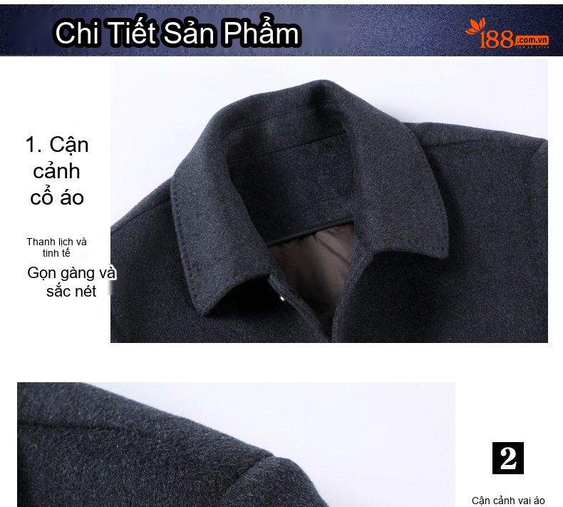 Áo Khoác Dạ Nam Lông Cừu Hai Mặt Trung Niên Giữ Ấm Màu Xám Đậm chi tiết 12