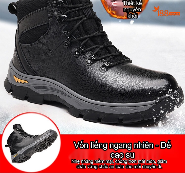 Giày Boot Nam Cao Cổ Da Thật Lót Lông Giữ Ấm Chiều Cao Đế Khoảng 4cm Màu Đen chi tiết 8