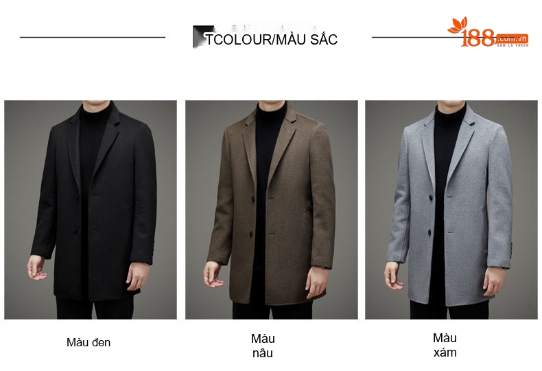 Áo Khoác Dạ Nam Dáng Dài Vừa Vặn Cổ chữ Vest Hai Mặt Cotton Màu Đen, Xám, Nâu chi tiết 6
