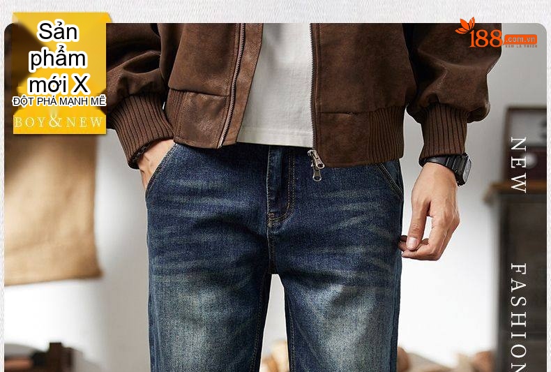 Quần Jean Nam Cotton Dáng Ôm Vừa Vặn Màu Xanh Denim chi tiết 12