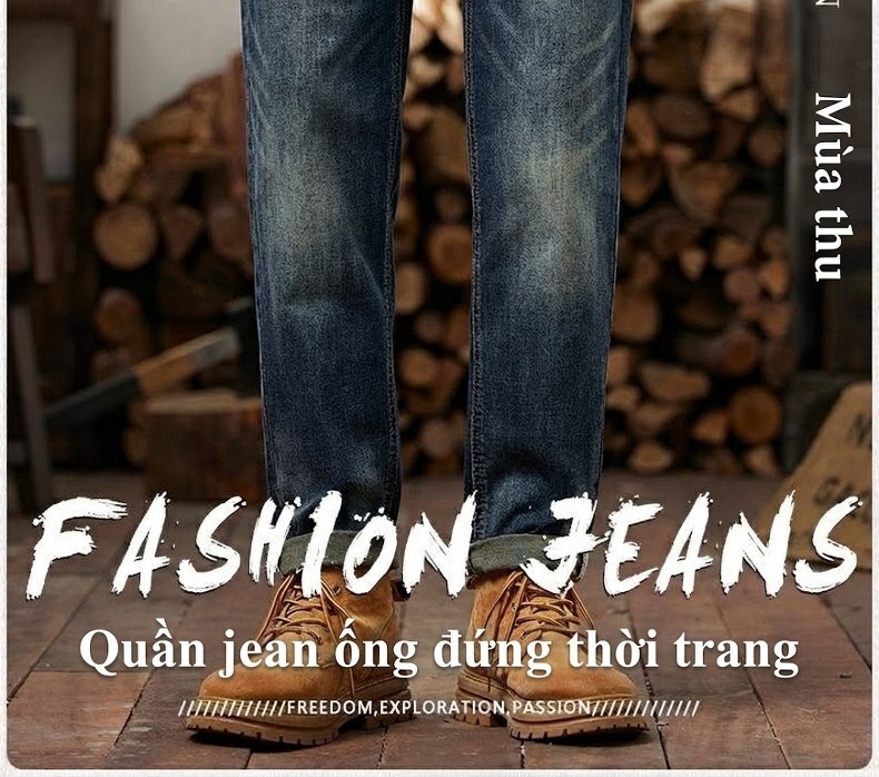 Quần Jean Nam Cotton Dáng Ôm Vừa Vặn Màu Xanh Denim chi tiết 13
