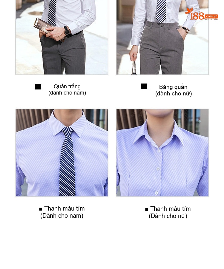 Áo Sơ Mi Dài Tay Nam Nữ Không Nhăn Phong Cách Công Sở Thêu Logo Màu Trắng, Xanh chi tiết 6