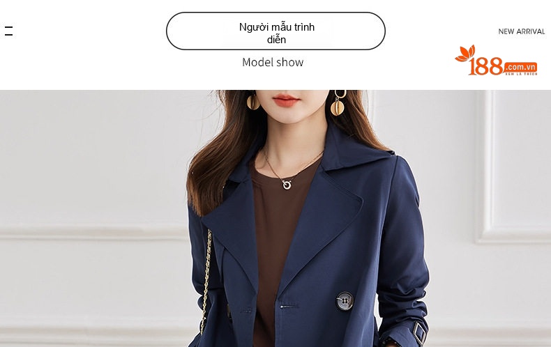 Áo Khoác Trench Coat Nữ Dáng Dài Thiết Kế Thời Trang Phong Cách Anh Màu Xanh Navy chi tiết 6