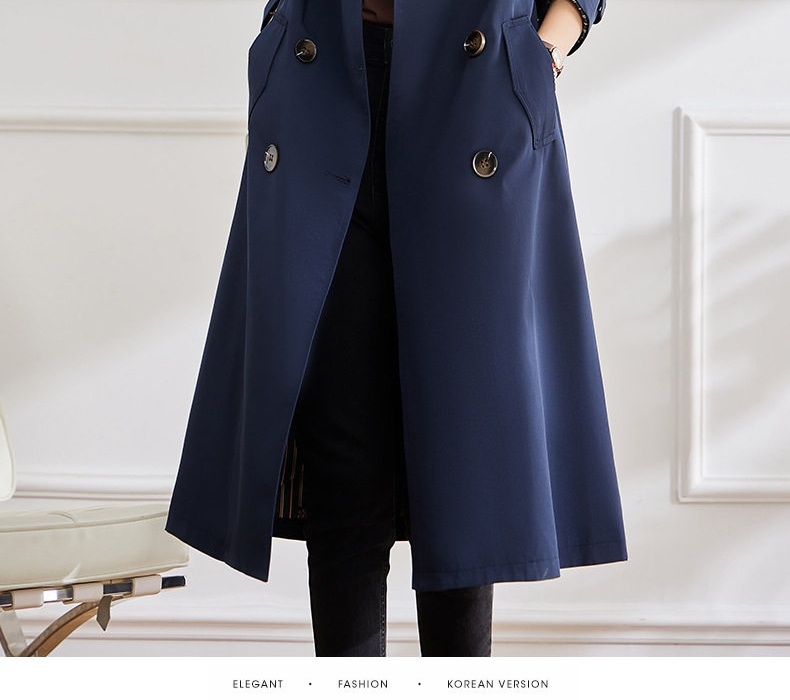 Áo Khoác Trench Coat Nữ Dáng Dài Thiết Kế Thời Trang Phong Cách Anh Màu Xanh Navy chi tiết 7