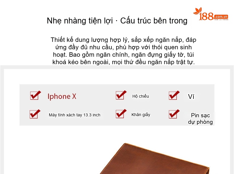 Túi Đeo Vai Nam Da Bò Crazy Horse Đựng Laptop Công Sở Màu Nâu Đậm, Nâu Vàng chi tiết 6