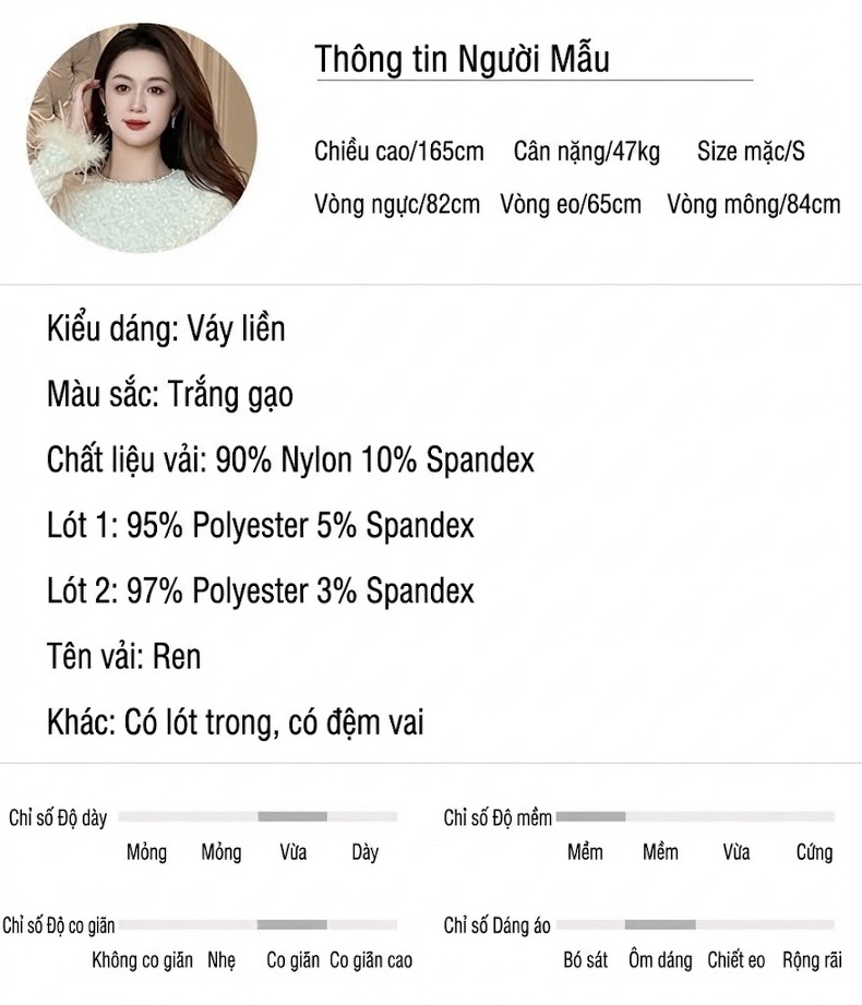 Váy Đầm Dạ Hội Nữ Tay Dài Cổ Tròn Đuôi Cá Dáng Ôm Chất Liệu Ren Màu Trắng chi tiết 2