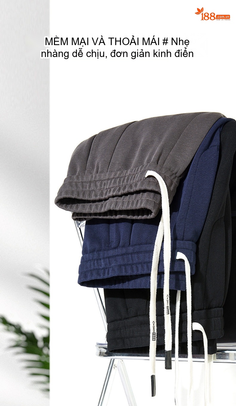 Quần Dài Nam Cotton Dáng Suông Ống Rộng Lưng Thun Có Dây Rút Màu Đen, Xám, Xanh Navy chi tiết 5