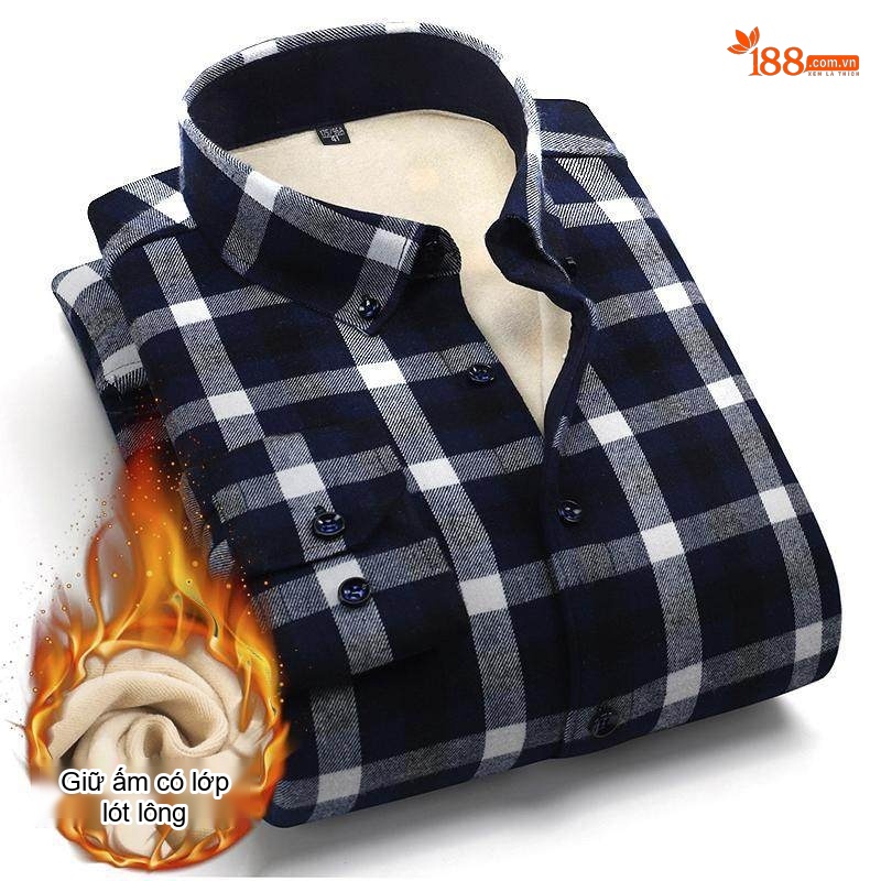 Áo Sơ Mi Nam Cotton Dài Tay Lót Lông Cổ Điển Chống Nhăn Màu Xanh Navy, Xám, Đỏ, Xanh Lá...