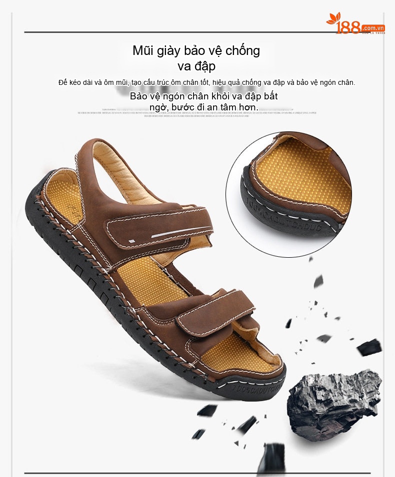 Sandal Nam Quai Dán Thủ Công Da Mờ Đế Cao Khoảng 2cm chi tiết 4