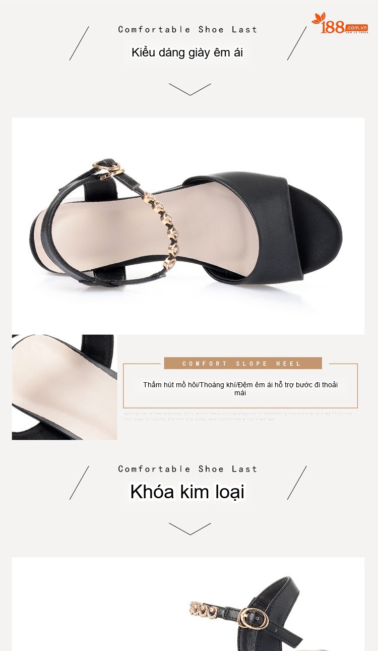 Dép Sandal Nữ Quai Hậu Đế Vuông Da Mềm Chống Trượt Đế Cao 5cm - 6cm Màu Trắng, Đen, Kem chi tiết 6