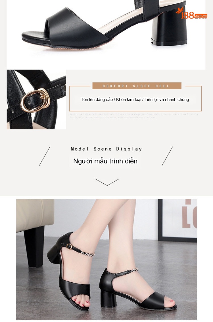Dép Sandal Nữ Quai Hậu Đế Vuông Da Mềm Chống Trượt Đế Cao 5cm - 6cm Màu Trắng, Đen, Kem chi tiết 7