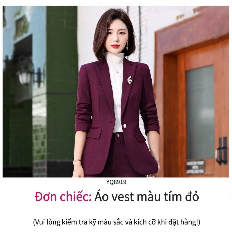 Bộ Vest Công Sở Nữ Quần Dài Áo Blazer Tay Lỡ Màu Đen, Hồng Tím, Xanh