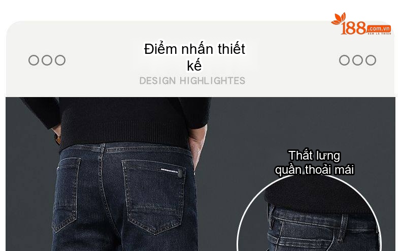 Quần Jean Dài Nam Cotton Co Giãn Thoải Mái Dáng Suông Màu Xanh Dương, Đen, Xám chi tiết 5