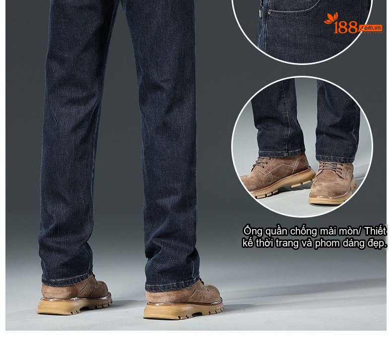 Quần Jean Dài Nam Cotton Co Giãn Thoải Mái Dáng Suông Màu Xanh Dương, Đen, Xám chi tiết 6