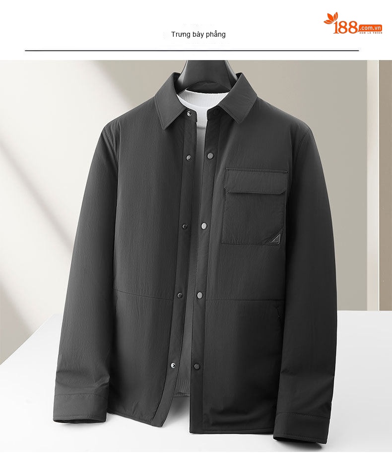Áo Khoác Nam Cotton Lông Cừu Non Cổ Bẻ Dáng Sơ Mi Giữ Ấm Màu Đen, Xám chi tiết 7
