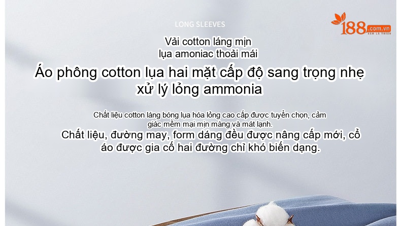Áo Thun Dài Tay Nam Cotton Lụa Xử Lý Amoniac Màu Trắng, Kem, Nâu, Đen chi tiết 1