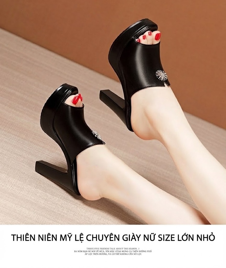 Dép Sục Nữ Hở Mũi Da Bò Đế Xuồng Quai Ngang Chiều Cao Đế 10cm Màu Đen, Trắng, Đỏ chi tiết 13