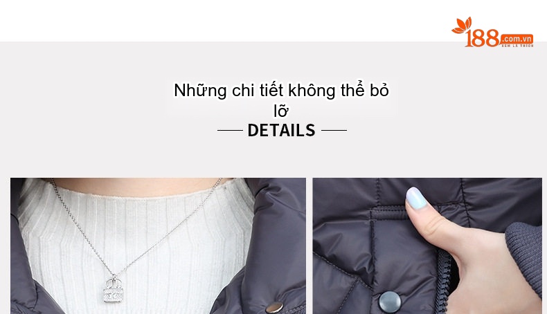 Áo Khoác Phao Nữ Cotton Dáng Ngắn Lót Dày Cổ Đứng Màu Đen, Xanh Lá chi tiết 7