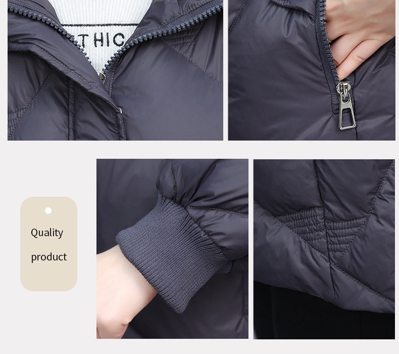 Áo Khoác Phao Nữ Cotton Dáng Ngắn Lót Dày Cổ Đứng Màu Đen, Xanh Lá chi tiết 8