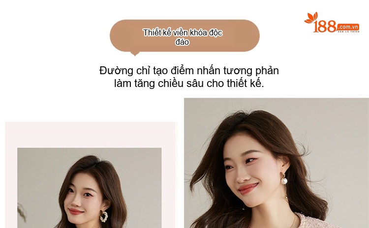 Áo Khoác Tiểu Thư Viền Ngọc Trai Thiết Kế Dáng Ngắn Thanh Lịch Màu Hồng, Kem chi tiết 2
