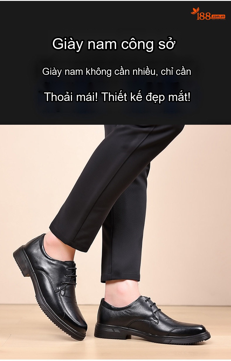 Giày Lười/Giày Tây Nam Da Bò Chiều Cao Đế Khoảng 3cm Màu Đen chi tiết 4