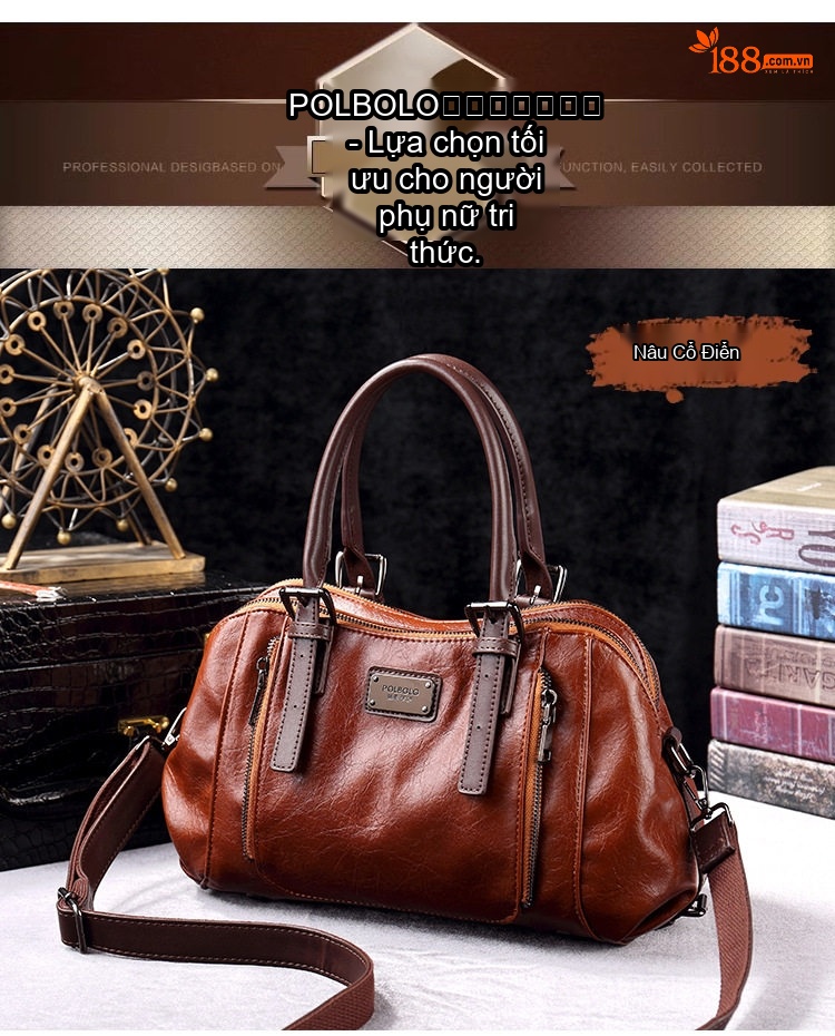 Túi Xách Nữ Da Bóng Vintage Đeo Vai, Đeo Chéo, Xách Tay Nhiều Ngăn Màu Nâu, Đen, Xanh Rêu, Đỏ... chi tiết 15