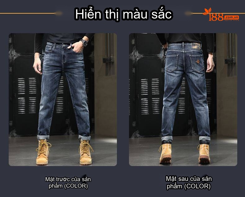 Quần Jean Nam Ống Đứng Dáng Ôm Vừa Vặn Thoải Mái Màu Xanh Dương chi tiết 42