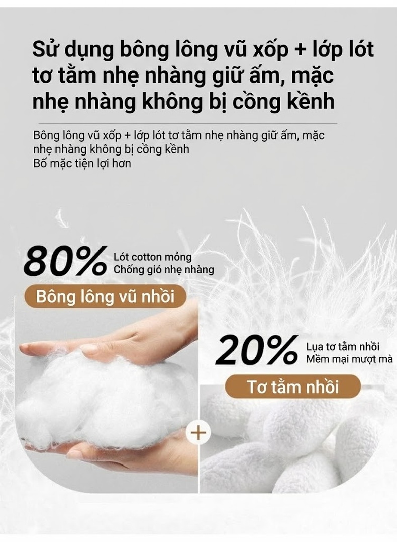 Áo Khoác Bông Nam Có Mũ Trùm Đầu Cotton Lót Lụa Tằm Ngắn Tay Giữ Ấm Màu Đen, Xanh Navy chi tiết 11
