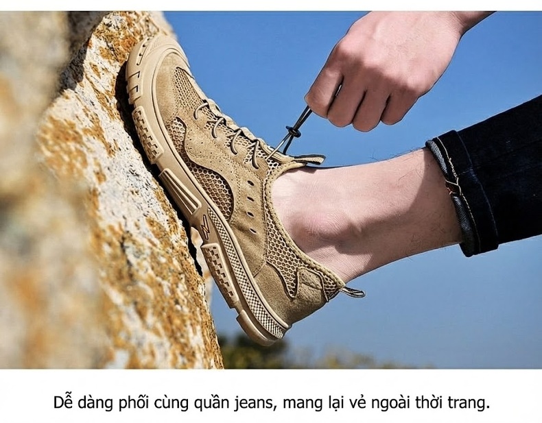 Sandal Nam Dây Rút Thể Thao Outdoor Thoáng Khí, Chống Nước, Nhanh Khô, Chống Mài Mòn, Chiều Cao Đế Khoảng 3cm Màu Be, Xám chi tiết 31