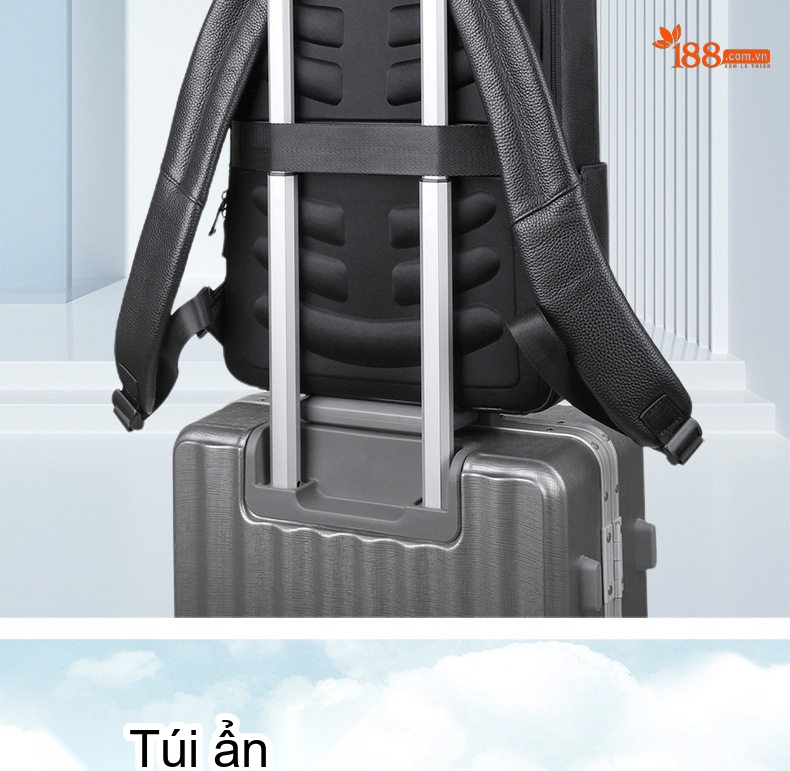 Balo Da Thật Nam Đa Năng USB Công Sở Thời Trang Dung Tích Lớn Màu Đen chi tiết 20