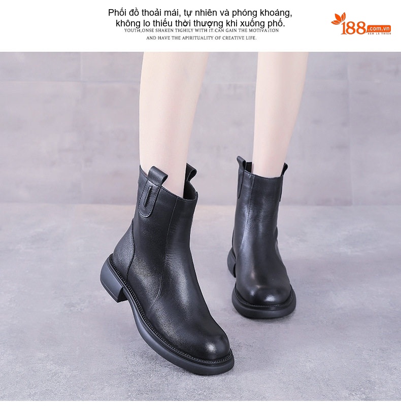 Boot Chelsea Nữ Da Bò Chiều Cao Đế Khoảng 3cm Màu Đen, Nâu chi tiết 12
