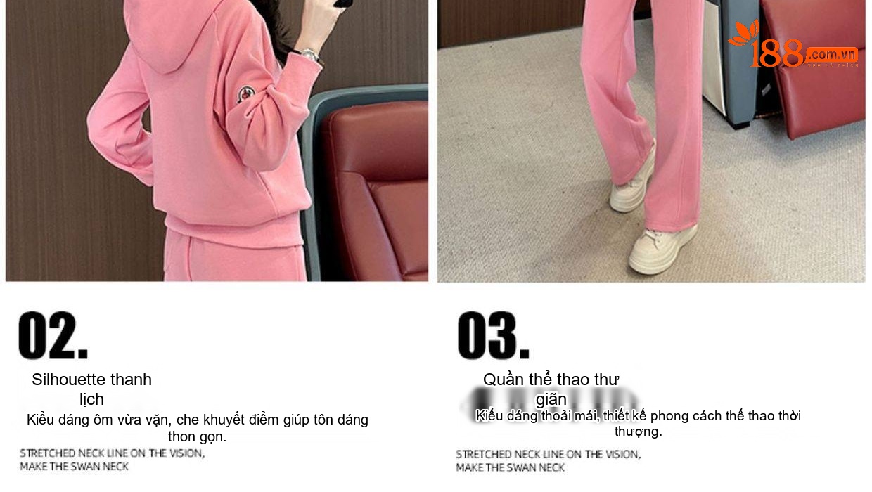 Bộ đồ thể thao nữ dáng rộng có mũ trùm đầu lót lông dày dặn chi tiết 4