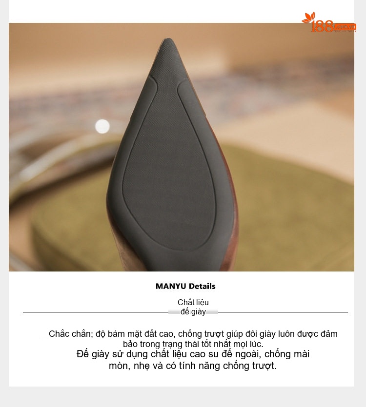 Giày Cao Gót Mũi Nhọn Nữ Da Cừu Chiều Cao Đế Khoảng 7cm Màu Đen, Nâu chi tiết 9