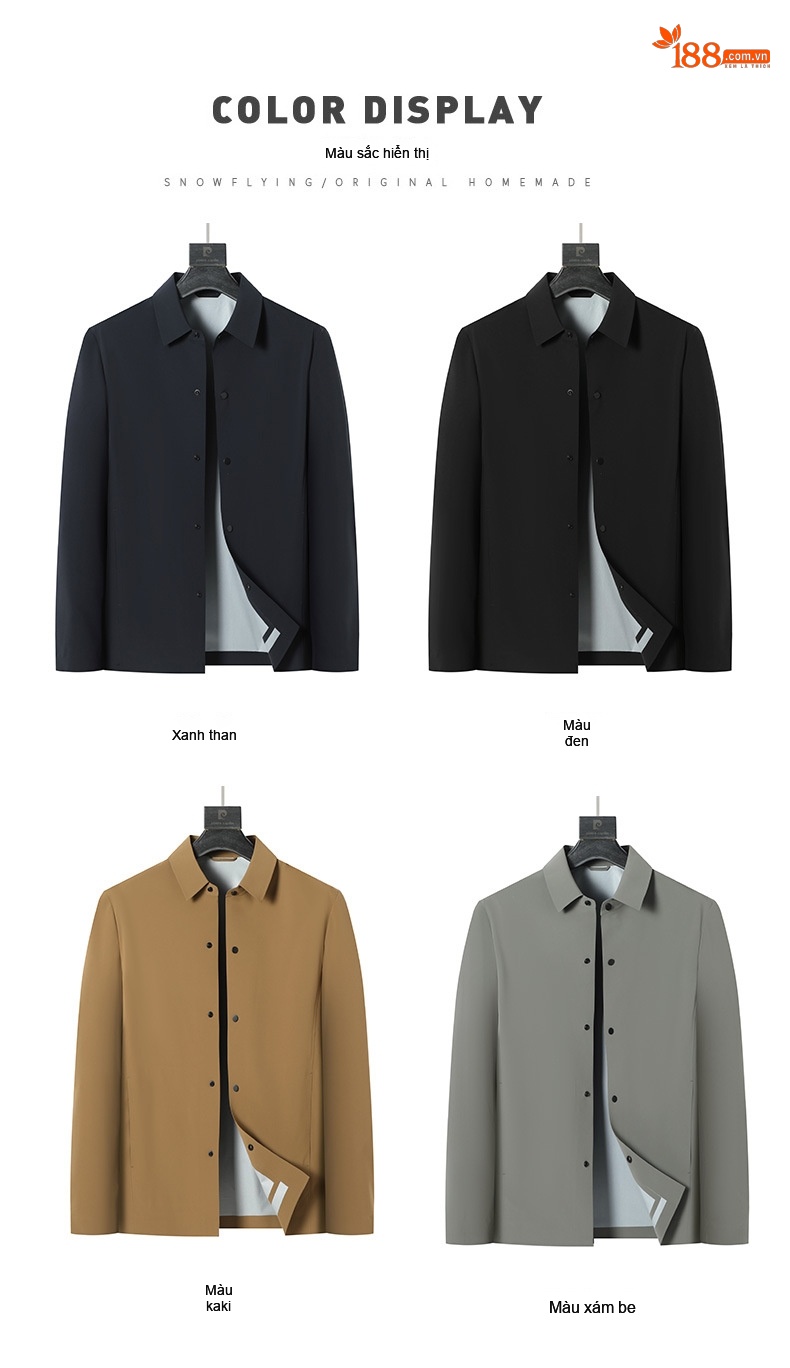 Áo Khoác Nam Dáng Xuông Áo Dệt Kim Polyester Chống Thấm Nước Màu Nâu chi tiết 4