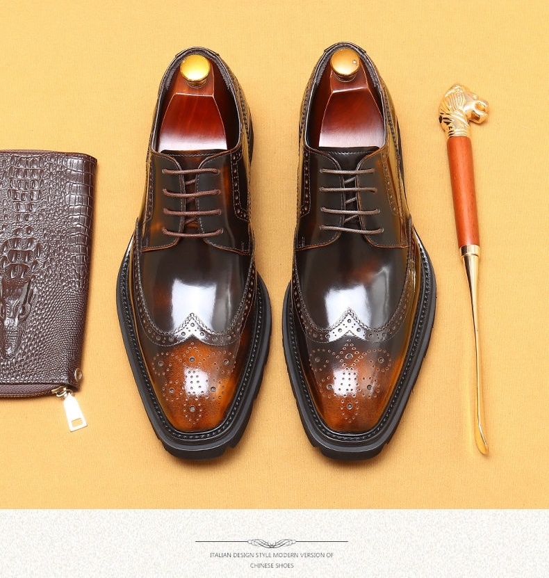 Giày Tây Buộc Dây Nam Da Bò Dập Vân Brogue Chiều Cao Đế Khoảng 3cm Màu Đen, Nâu chi tiết 3