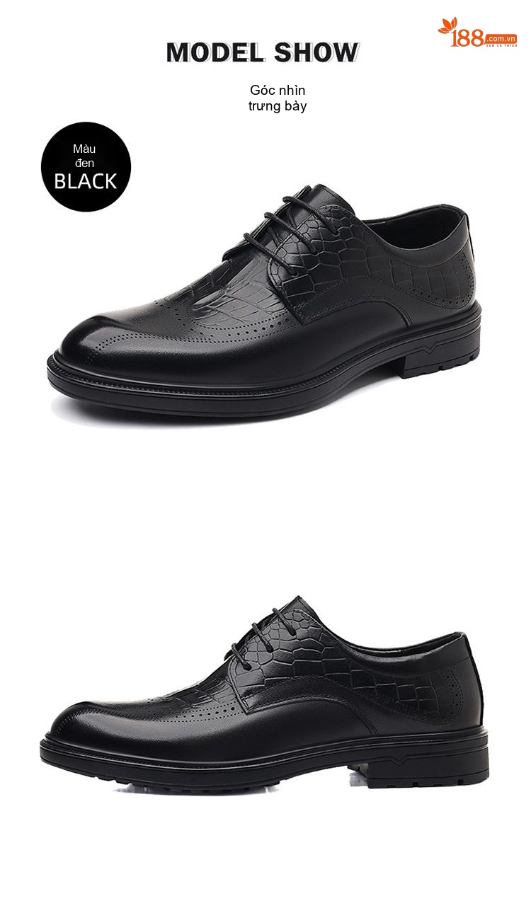 Giày Tây Buộc Dây Nam Da Bò, Kiểu dáng Brogue, Chiều Cao Đế Khoảng 3cm Màu Nâu, Đen chi tiết 17
