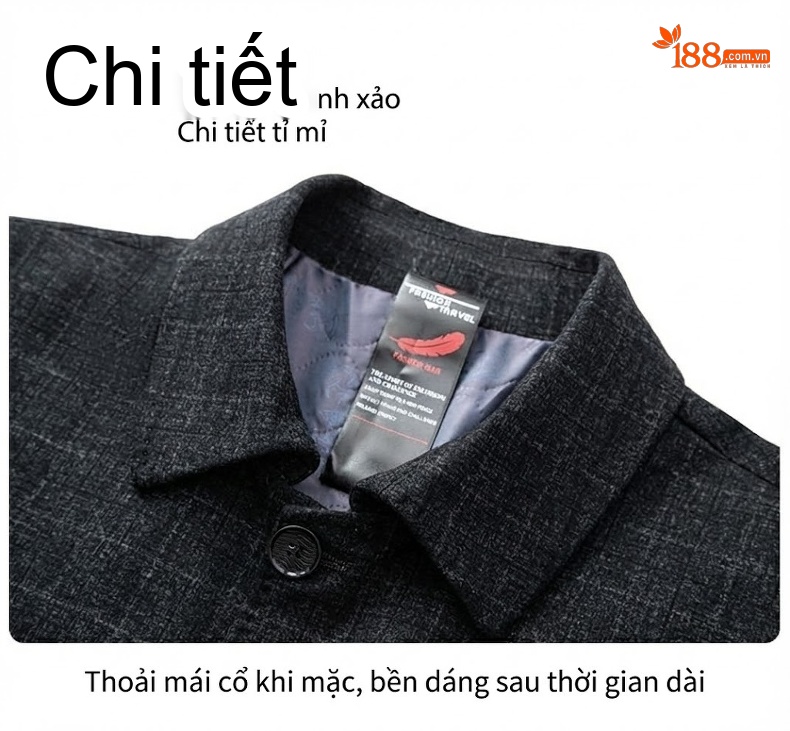 Áo Khoác Nam Trung Niên Thu Đông Dáng Ôm Ngắn Vải Lông Thỏ Họa Tiết Kẻ Sọc Thời Trang Màu Xám chi tiết 26