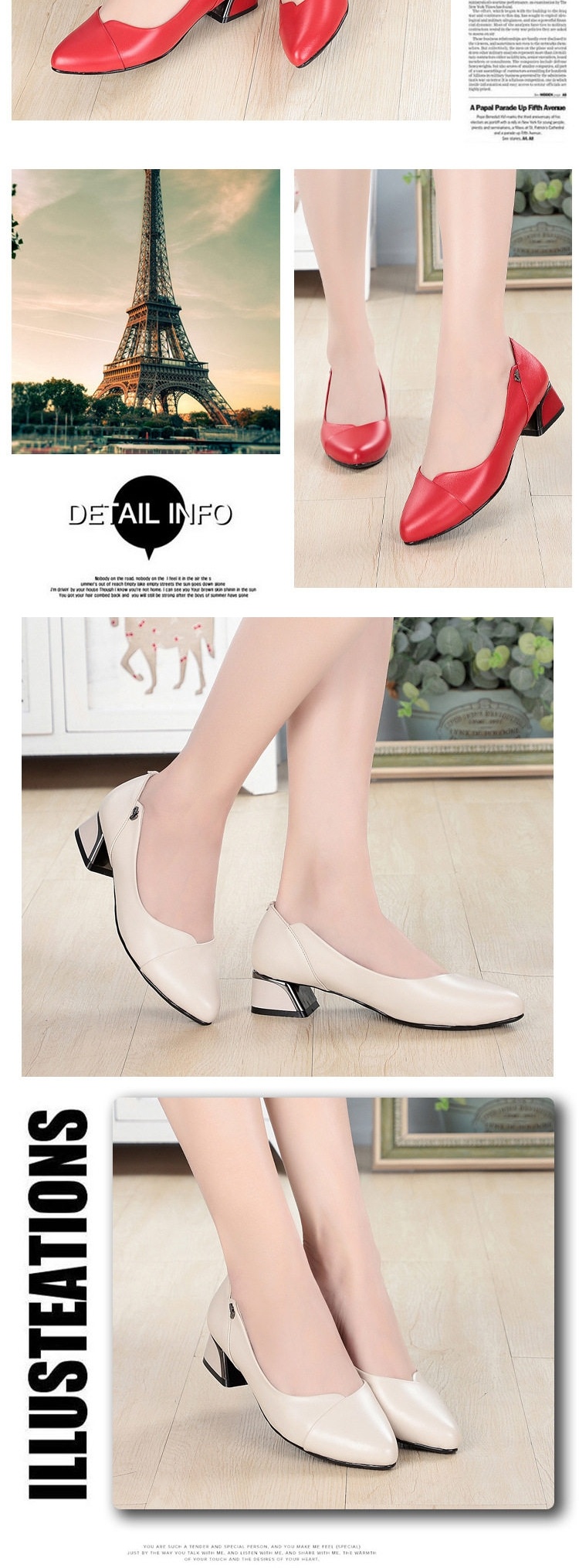 Giày Búp Bê Nữ Da Thật Chiều Cao Đế Khoảng 3cm Màu Đen, Xám, Đỏ, Kem chi tiết 6