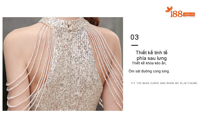 Váy Dạ Hội Dáng Đuôi Cá Hở Vai Sang Trọng Cho Tiệc Tối, Đính Hôn Màu Vàng Đồng chi tiết 20