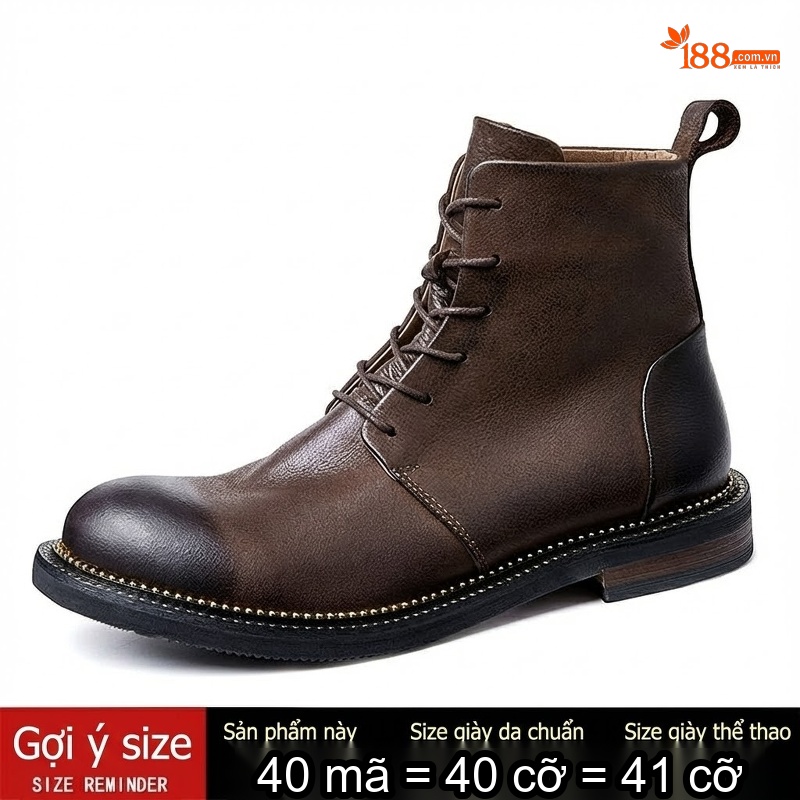 Giày Martin Da Bò Cổ Lửng Lót Lông Chiều Cao Đế Khoảng 3cm Màu Đen, Nâu