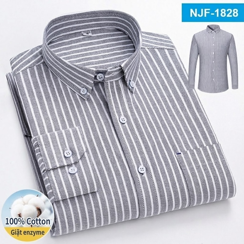 Áo Sơ Mi Tay Dài Cotton Oxford Dáng Rộng Thoải Mái Màu Trắng, Xám, Xanh, Đỏ...