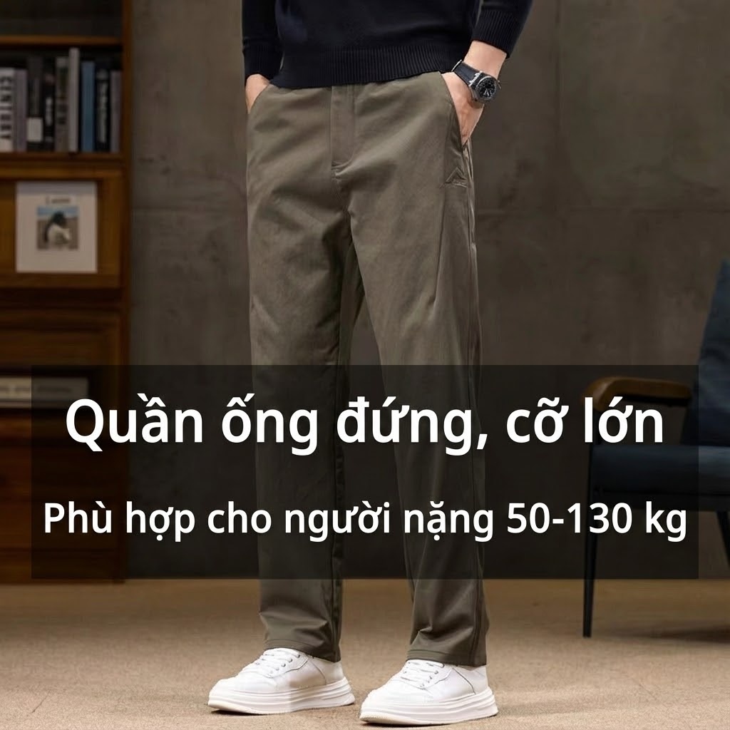 Quần Dài Nam Cotton Dáng Rộng Ống Suông Co Giãn Thoải Mái Màu Be, Đen, Xám, Xanh Navy chi tiết 2