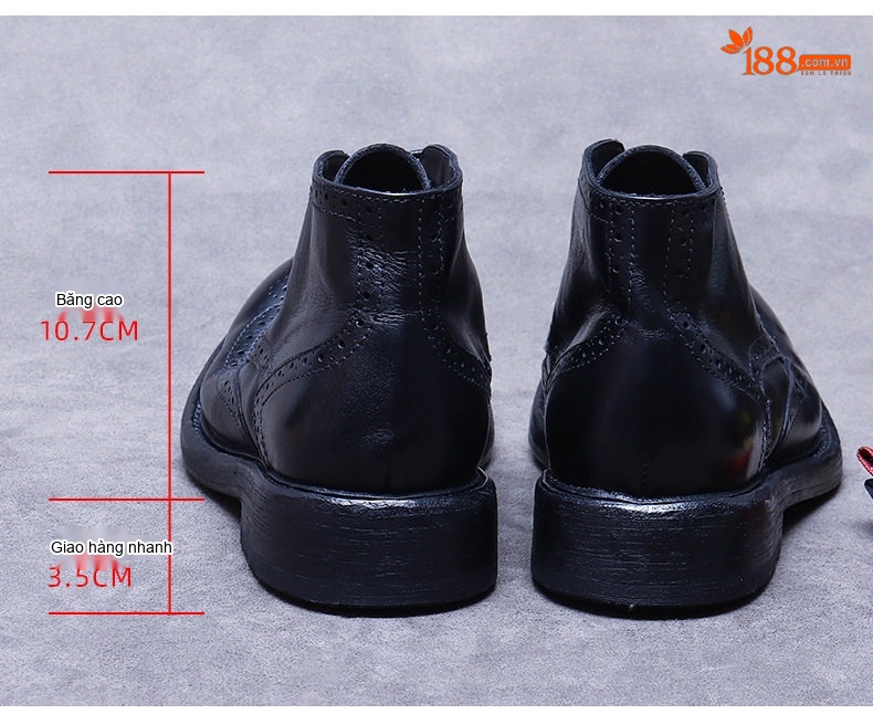 Boot Nam Da Thật Goodyear Cổ Cao Chiều Cao Đế Khoảng 3cm Màu Đen chi tiết 12