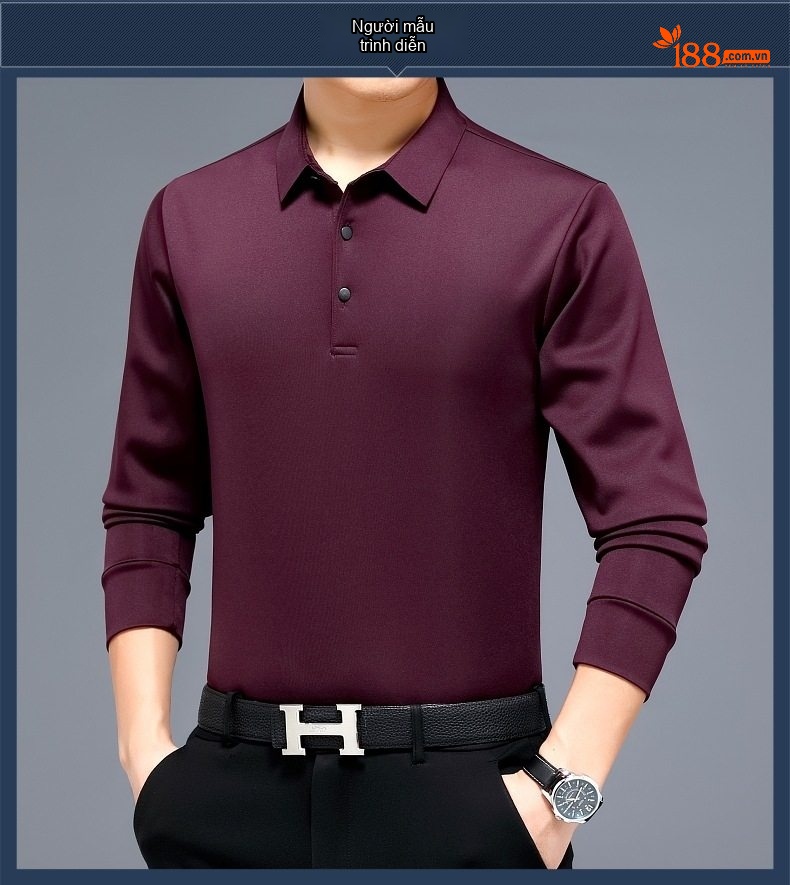 Áo Thun Polo Nam Dài Tay Lông Cừu Non Giữ Ấm Màu Đỏ Rượu, Xanh Navy, Đen, Nâu... chi tiết 6