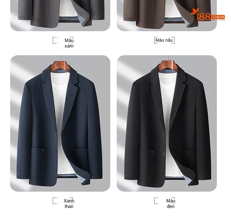 Áo Khoác Blazer Nam Vải Dệt Kim Phong Cách Business Casual Màu Nâu, Xám, Đen chi tiết 9