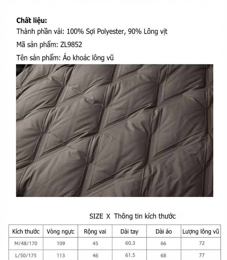 Áo Khoác Phao Nam 90% Lông Vịt Cổ Bẻ Gân Bo Tay Phong Cách Công Sở Màu Nâu, Xám chi tiết 1