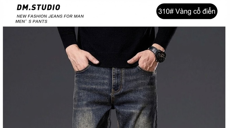 Quần Jeans Nam Ống Đứng Rộng Co Giãn Thoải Mái Màu Xám Xanh Đậm chi tiết 27