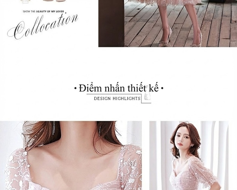 Váy Dự Tiệc Nữ Tay Lỡ Dáng Xòe Màu Hồng chi tiết 4