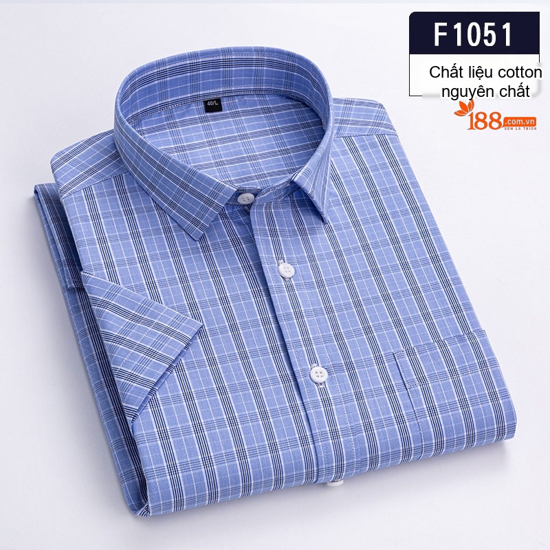 Áo Sơ Mi Nam Tay Ngắn Cotton Kẻ Sọc Trung Niên Hàng Ngày Màu Xanh, Trắng, Vàng, Nâu...