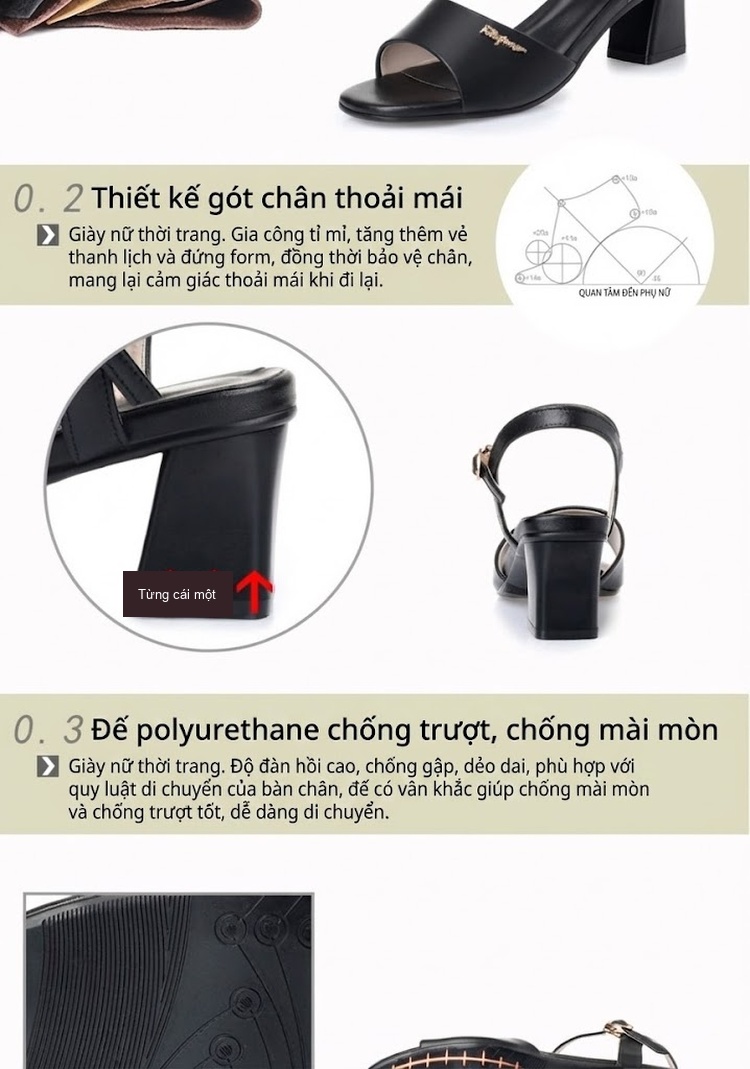 Giày Sandal Cao Gót Nữ Quai Ngang Hở Ngón Gót Vuông Da Bóng Gót Cao 7cm - 8cm Màu Kem, Đen chi tiết 3